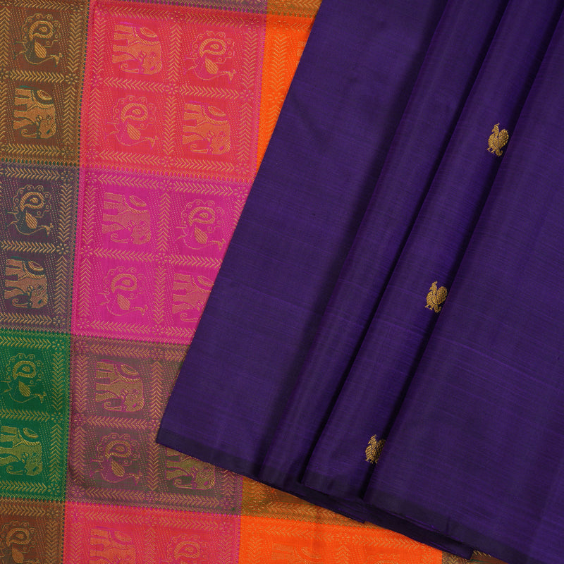 Hayagrivas Handloom Pure Kanjivaram Silk Saree in Majestic Purplish Blue KBE179D5-1