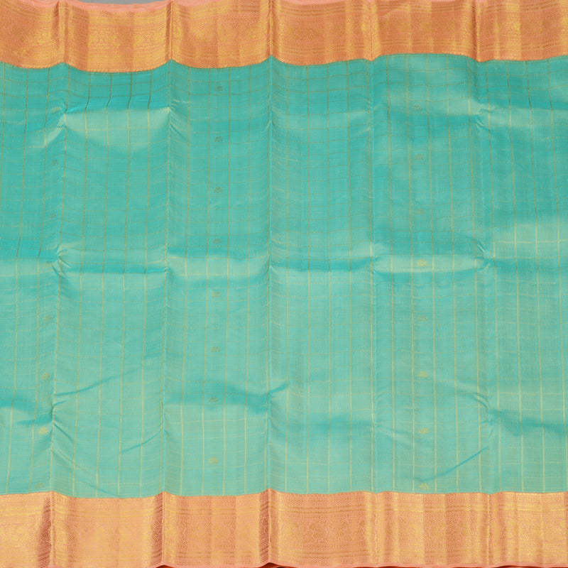 Hayagrivas Sea Blue Handloom Kanjivaram Silk Saree with Peach Pink Border KBE17D2-1