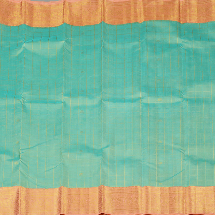 Hayagrivas Sea Blue Handloom Kanjivaram Silk Saree with Peach Pink Border KBE17D2-1
