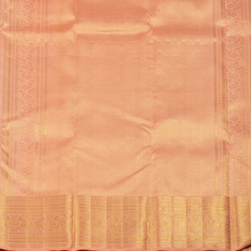 Hayagrivas Sea Blue Handloom Kanjivaram Silk Saree with Peach Pink Border KBE17D2-1