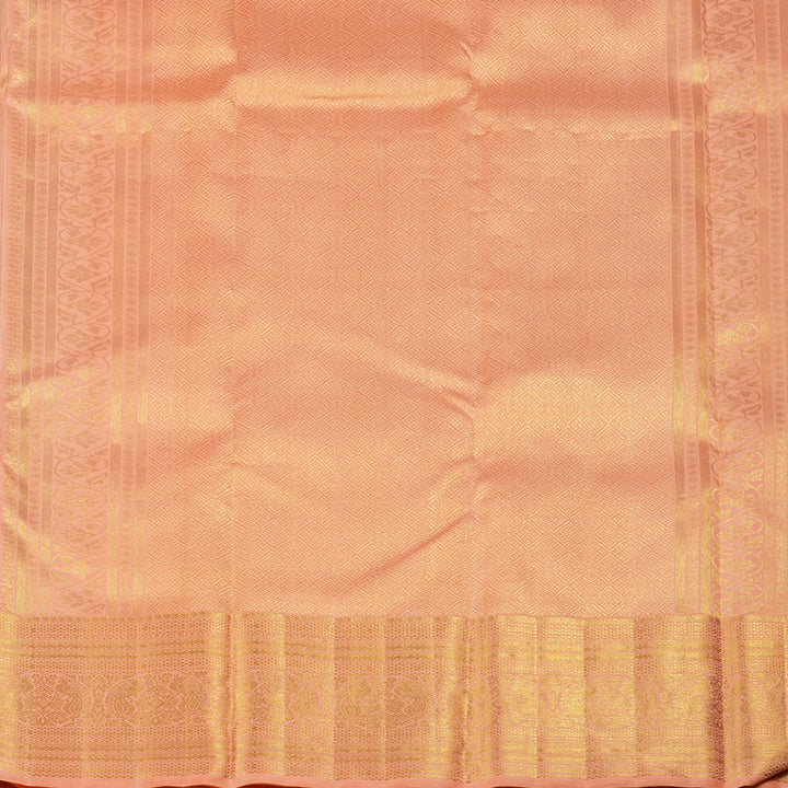 Hayagrivas Sea Blue Handloom Kanjivaram Silk Saree with Peach Pink Border KBE17D2-1