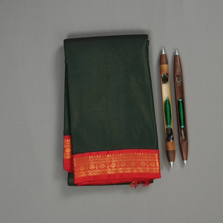 Hayagrivas Handloom Bottle Green Kanjivaram Silk Saree with Red Border KBE1804L2-1