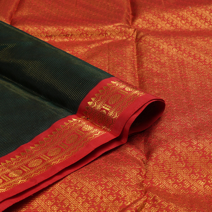 Hayagrivas Handloom Bottle Green Kanjivaram Silk Saree with Red Border KBE1804L2-1