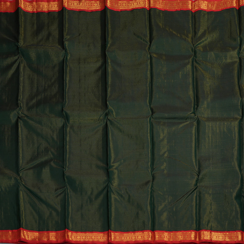 Hayagrivas Handloom Bottle Green Kanjivaram Silk Saree with Red Border KBE1804L2-1