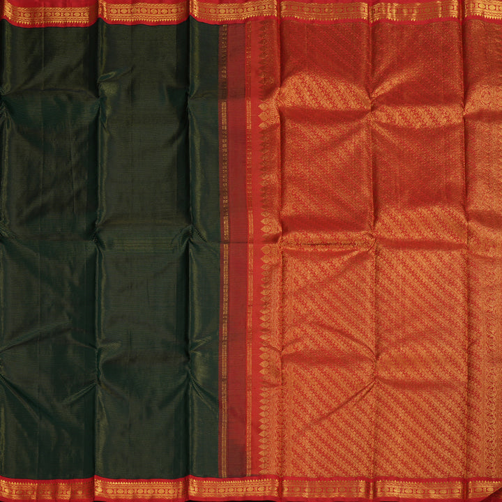 Hayagrivas Handloom Bottle Green Kanjivaram Silk Saree with Red Border KBE1804L2-1