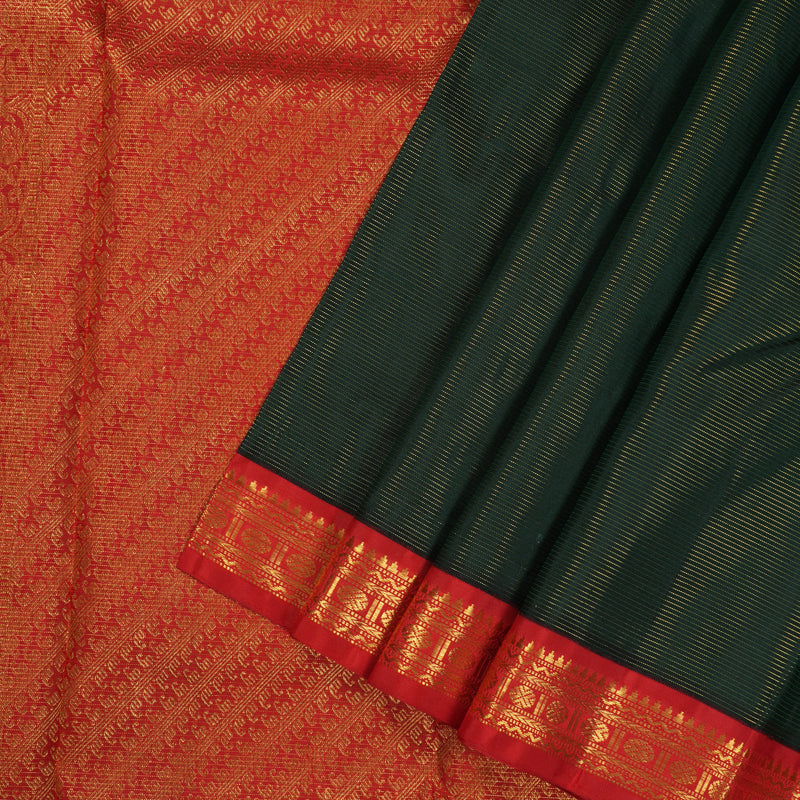 Hayagrivas Handloom Bottle Green Kanjivaram Silk Saree with Red Border KBE1804L2-1