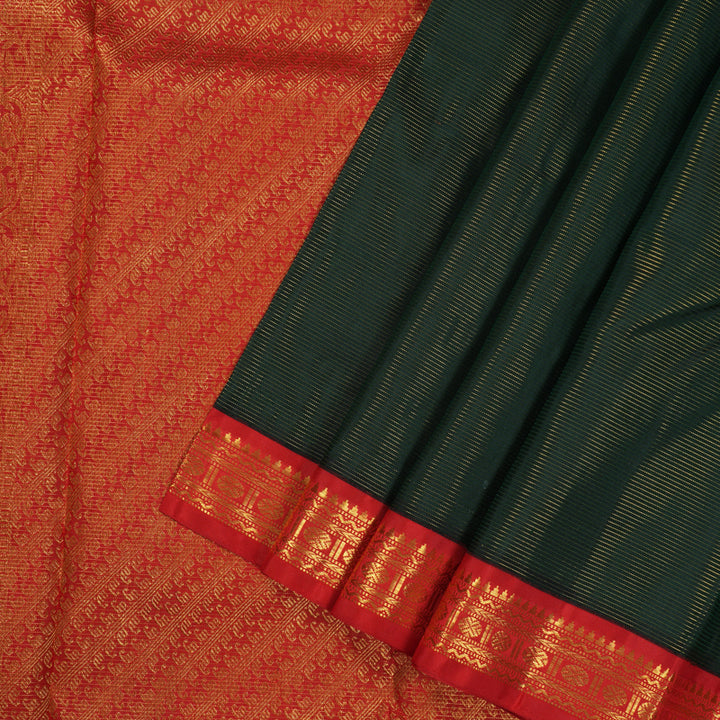 Hayagrivas Handloom Bottle Green Kanjivaram Silk Saree with Red Border KBE1804L2-1