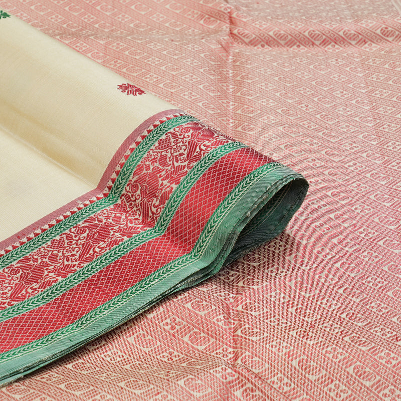 Hayagrivas Handloom Ivory Kanjivaram Silk Saree with Red Border KBE1805L1-1