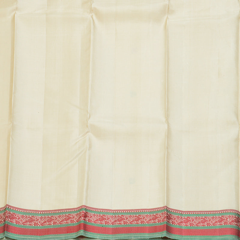 Hayagrivas Handloom Ivory Kanjivaram Silk Saree with Red Border KBE1805L1-1