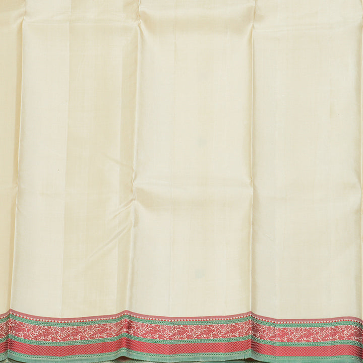 Hayagrivas Handloom Ivory Kanjivaram Silk Saree with Red Border KBE1805L1-1