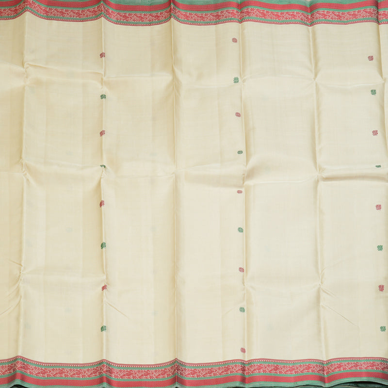 Hayagrivas Handloom Ivory Kanjivaram Silk Saree with Red Border KBE1805L1-1