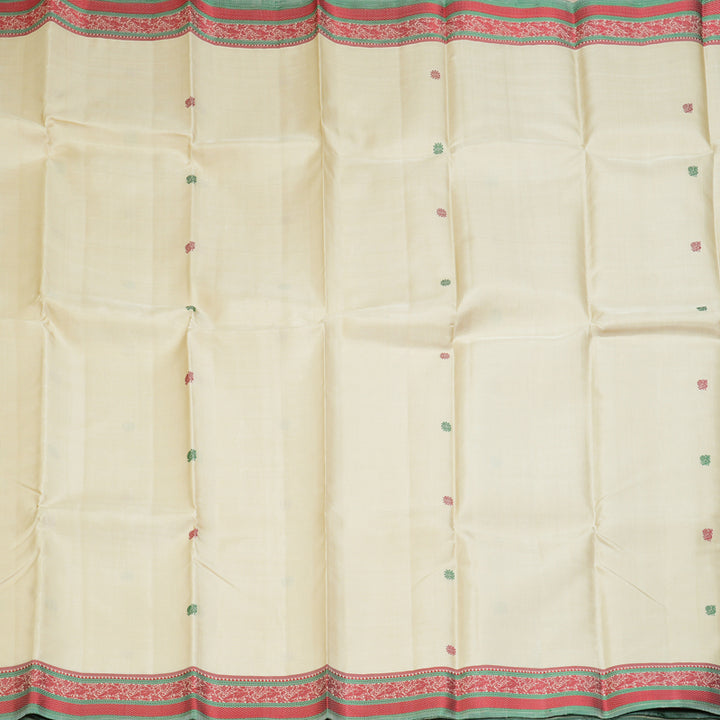 Hayagrivas Handloom Ivory Kanjivaram Silk Saree with Red Border KBE1805L1-1