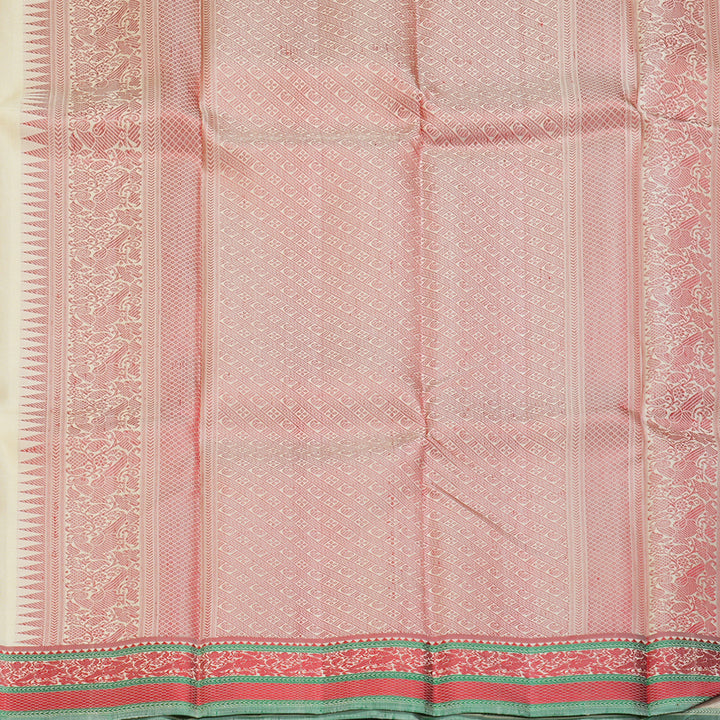 Hayagrivas Handloom Ivory Kanjivaram Silk Saree with Red Border KBE1805L1-1