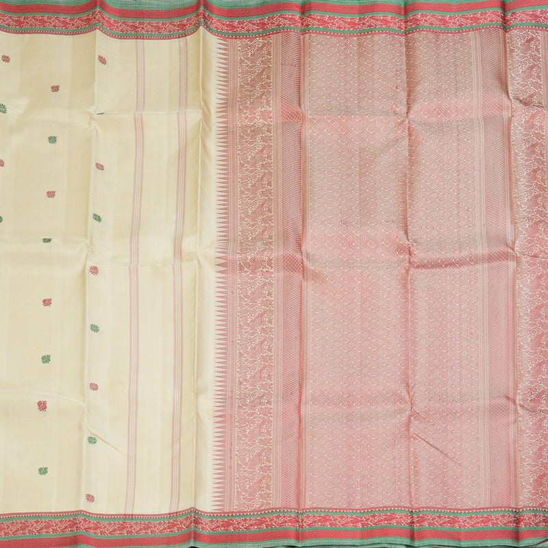 Hayagrivas Handloom Ivory Kanjivaram Silk Saree with Red Border KBE1805L1-1