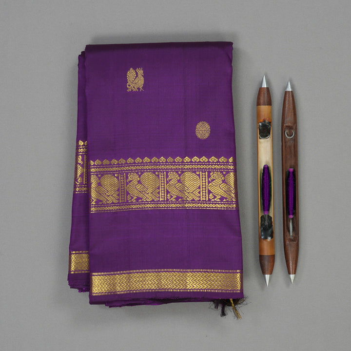 Hayagrivas Handloom Purple Kanjivaram Silk Saree KBE1807L4-1
