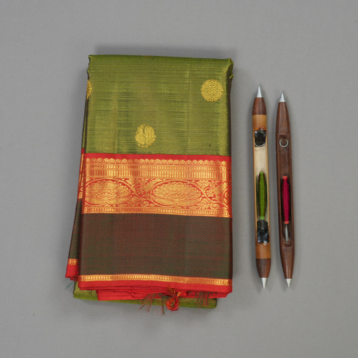 Hayagrivas Handloom Bottle Green Kanjivaram Silk Saree with Maroon Border KBE1807L6-1