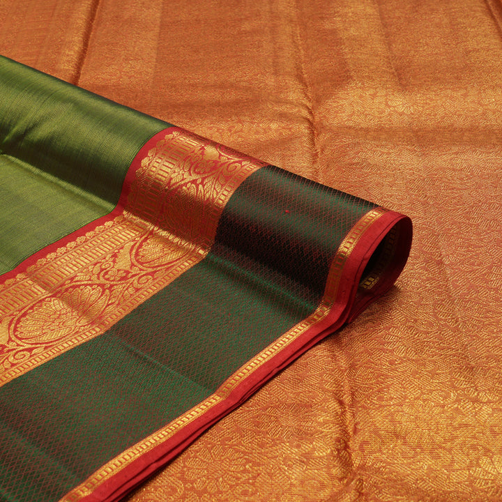 Hayagrivas Handloom Bottle Green Kanjivaram Silk Saree with Maroon Border KBE1807L6-1