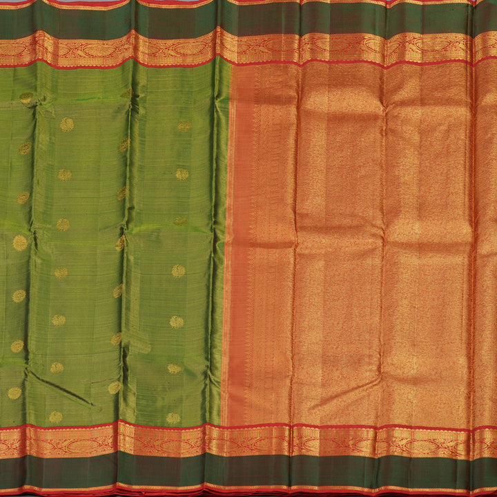 Hayagrivas Handloom Bottle Green Kanjivaram Silk Saree with Maroon Border KBE1807L6-1