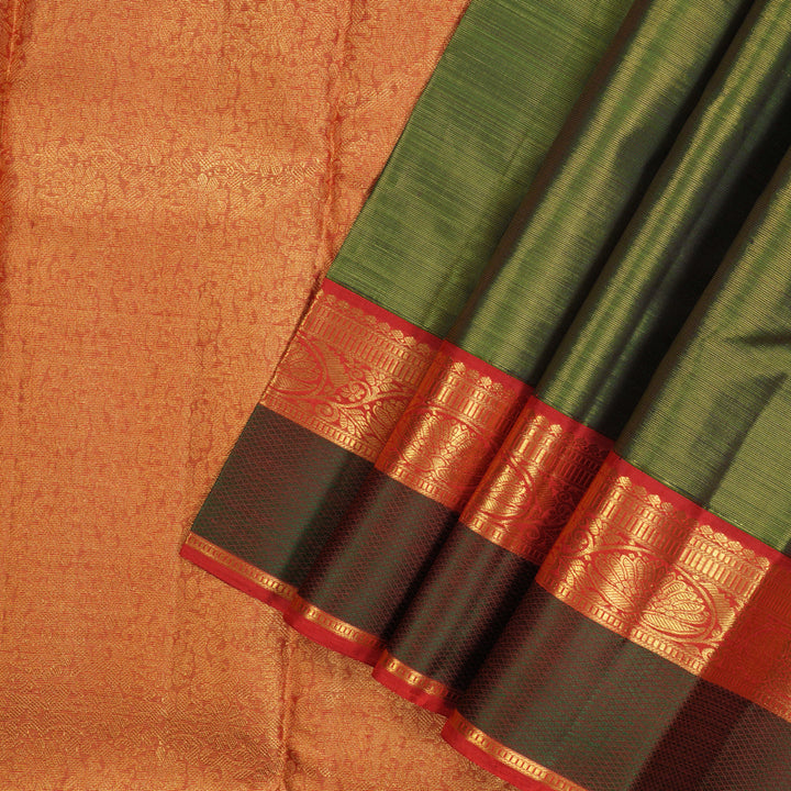 Hayagrivas Handloom Bottle Green Kanjivaram Silk Saree with Maroon Border KBE1807L6-1