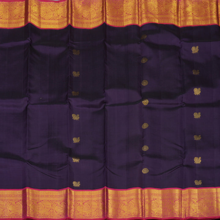 Hayagrivas Handloom Deep Purplish Blue Kanjivaram Silk Saree with Rani Pink border KBE1808L2-1