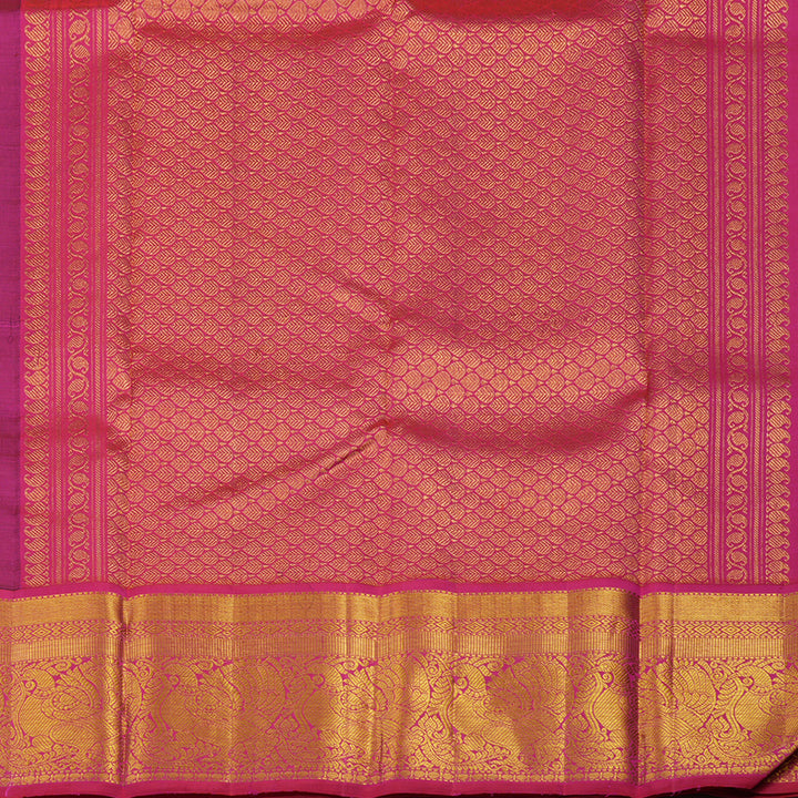 Hayagrivas Handloom Deep Purplish Blue Kanjivaram Silk Saree with Rani Pink border KBE1808L2-1