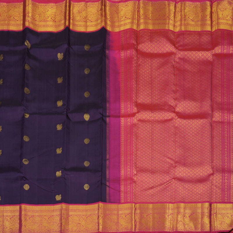 Hayagrivas Handloom Deep Purplish Blue Kanjivaram Silk Saree with Rani Pink border KBE1808L2-1