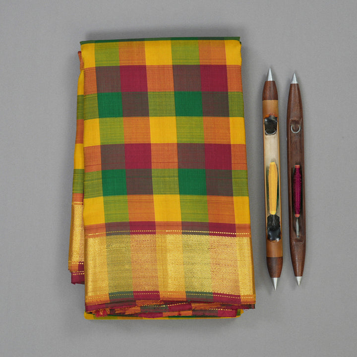 Hayagrivas Handloom Paalum Pazhamum Checks Kanjivaram Silk Saree KBE1808L6-1
