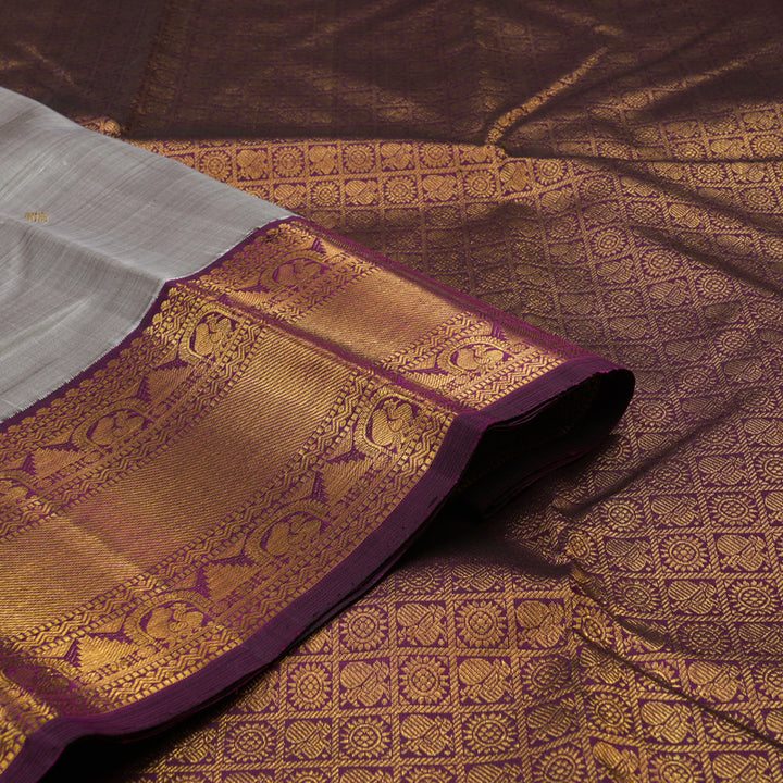 Hayagrivas Handloom Royal Beige Kanjivaram Silk Saree with Wine Purple Border KBE1809L3-2