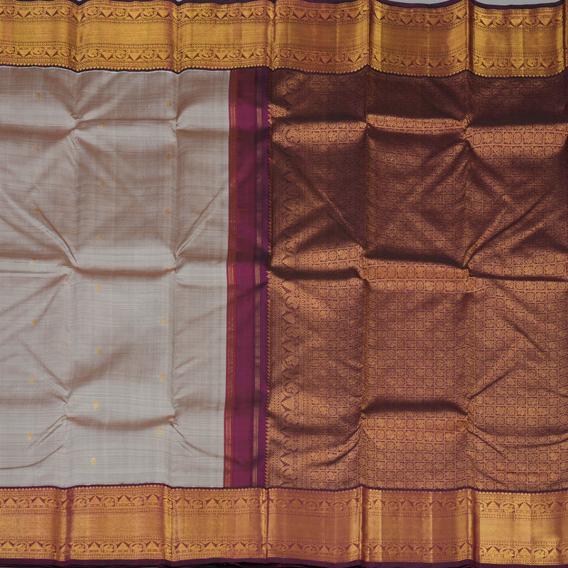 Hayagrivas Handloom Royal Beige Kanjivaram Silk Saree with Wine Purple Border KBE1809L3-2