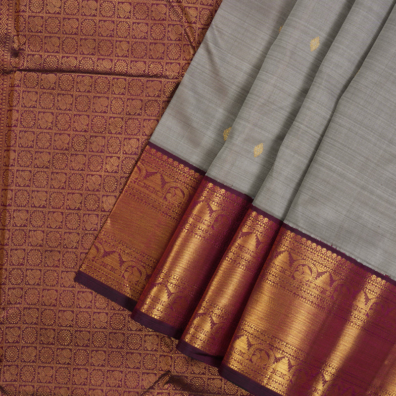 Hayagrivas Handloom Royal Beige Kanjivaram Silk Saree with Wine Purple Border KBE1809L3-2