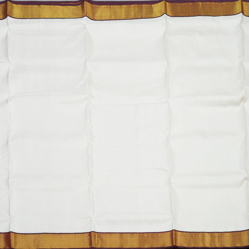 Hayagrivas Handloom Milk-White Ten Yards Silk Saree with Wine Maroon Border KBE1813L1-1
