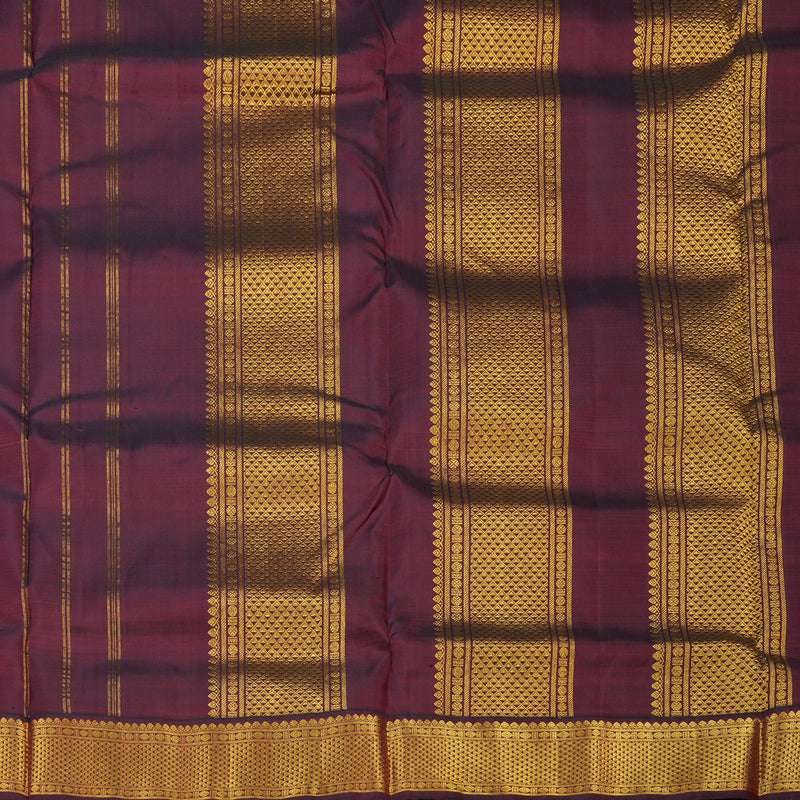Hayagrivas Handloom Milk-White Ten Yards Silk Saree with Wine Maroon Border KBE1813L1-1