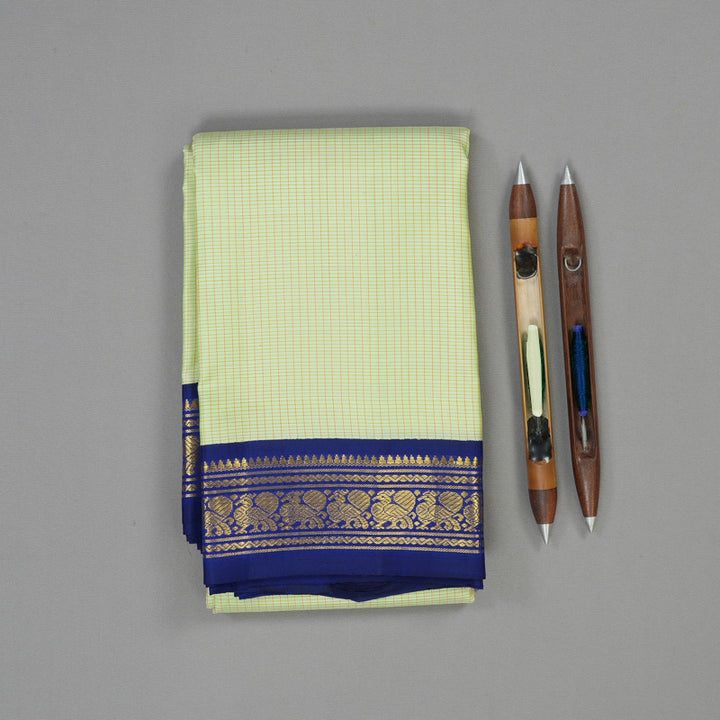Hayagrivas Handloom Pista Green Kanjivaram Silk Saree with Peacock Blue Border KBE1813L11-1