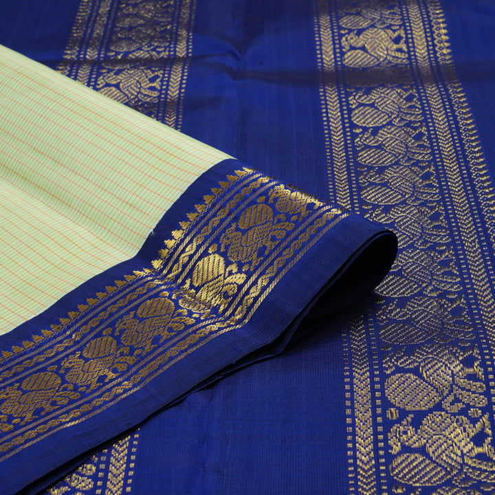 Hayagrivas Handloom Pista Green Kanjivaram Silk Saree with Peacock Blue Border KBE1813L11-1
