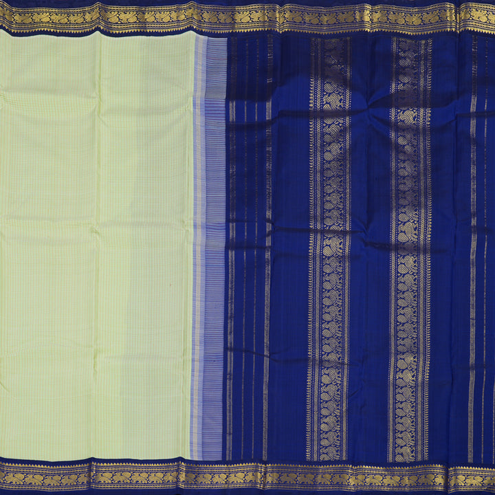 Hayagrivas Handloom Pista Green Kanjivaram Silk Saree with Peacock Blue Border KBE1813L11-1