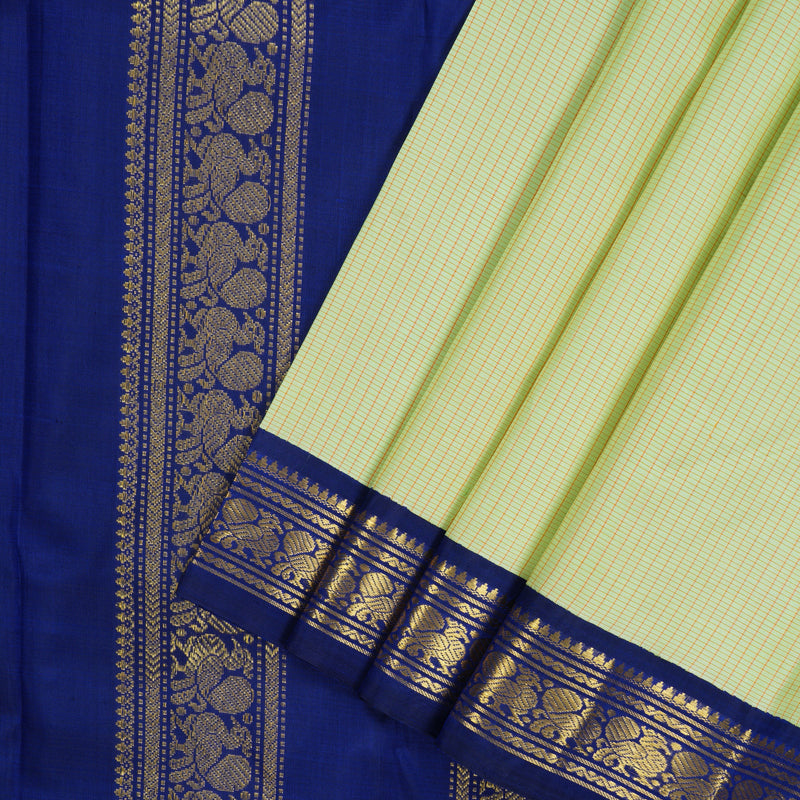 Hayagrivas Handloom Pista Green Kanjivaram Silk Saree with Peacock Blue Border KBE1813L11-1