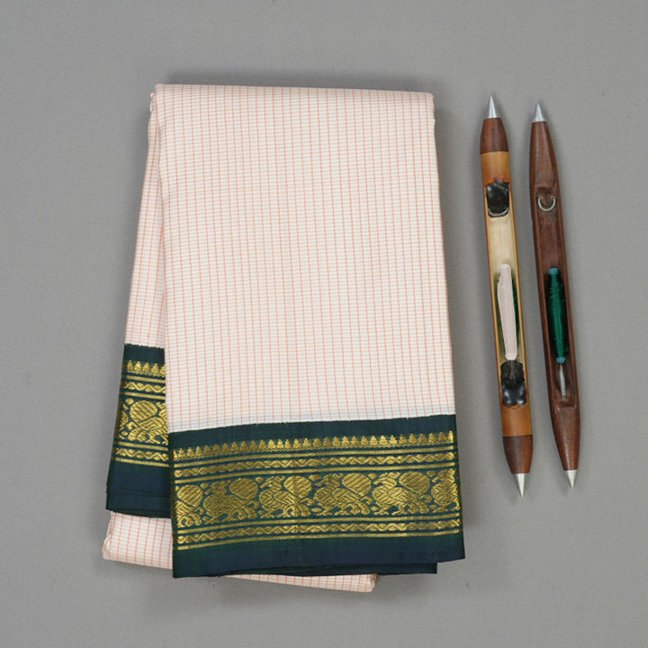 Hayagrivas Handloom Cream Kanjivaram Silk Saree with Deep Peacock Blue KBE1813L11-2