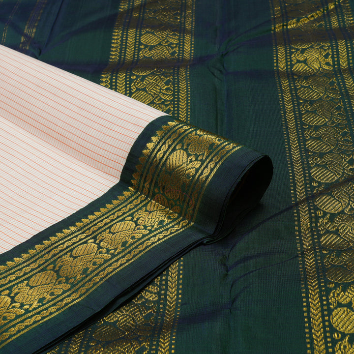 Hayagrivas Handloom Cream Kanjivaram Silk Saree with Deep Peacock Blue KBE1813L11-2