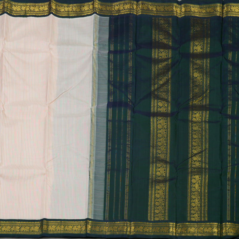 Hayagrivas Handloom Cream Kanjivaram Silk Saree with Deep Peacock Blue KBE1813L11-2