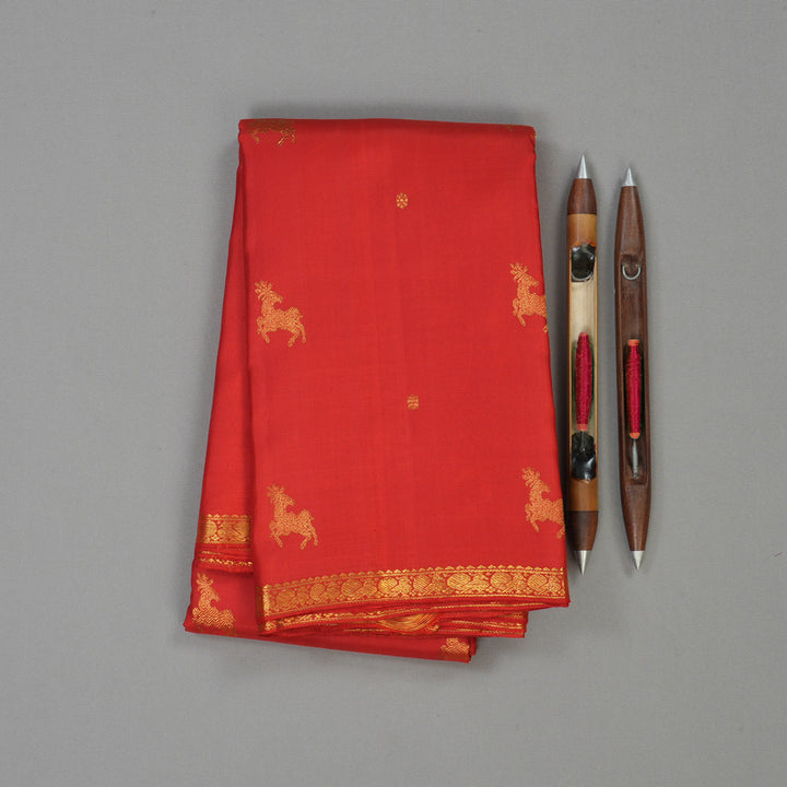 Hayagrivas Handloom Orangish-Red Kanjivaram Silk Saree KBE1813L19-1