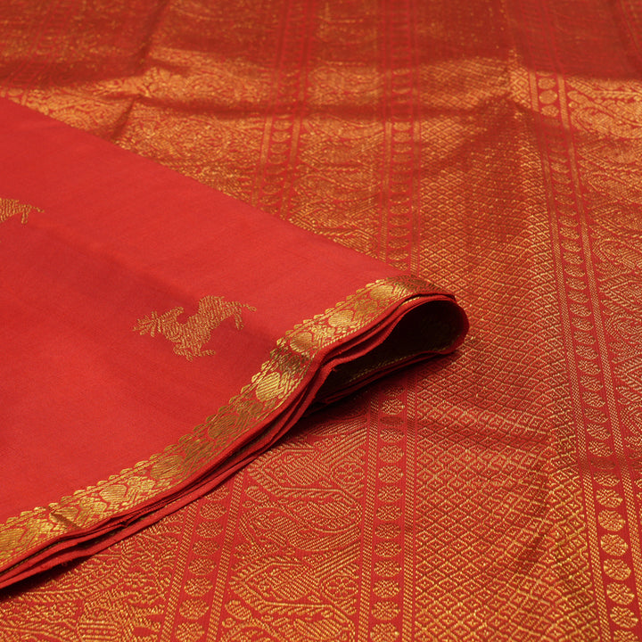 Hayagrivas Handloom Orangish-Red Kanjivaram Silk Saree KBE1813L19-1