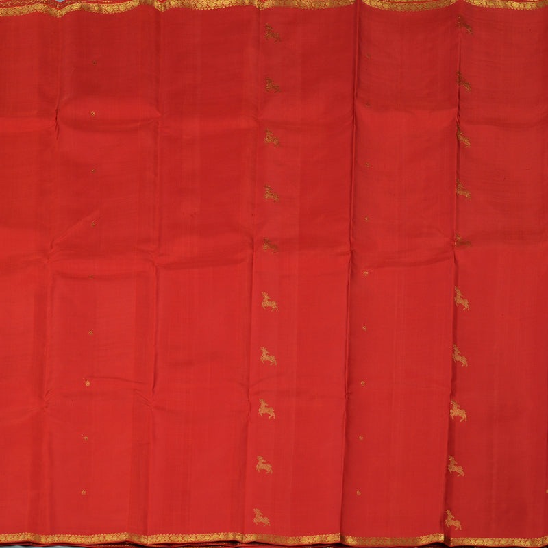 Hayagrivas Handloom Orangish-Red Kanjivaram Silk Saree KBE1813L19-1