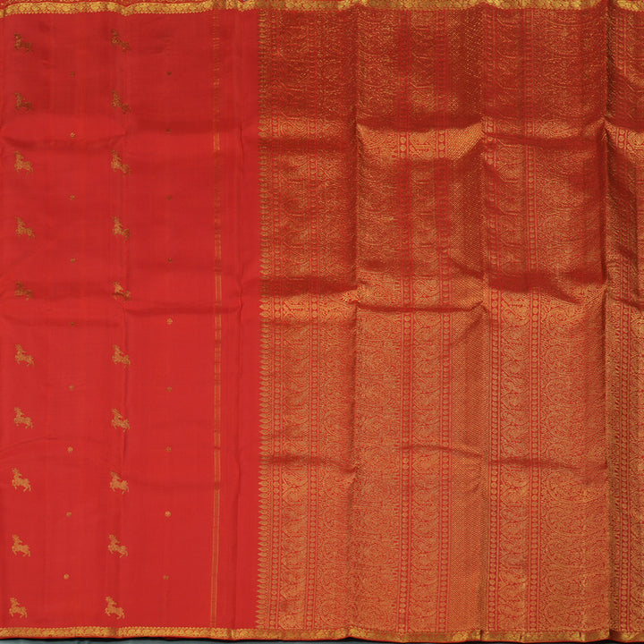 Hayagrivas Handloom Orangish-Red Kanjivaram Silk Saree KBE1813L19-1