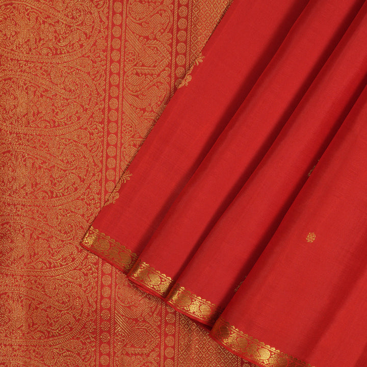Hayagrivas Handloom Orangish-Red Kanjivaram Silk Saree KBE1813L19-1