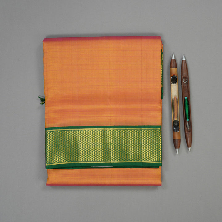 Hayagrivas Sunset Orange Pure Ten Yards Silk Madisar with Dark Green border KBE1813L2-2