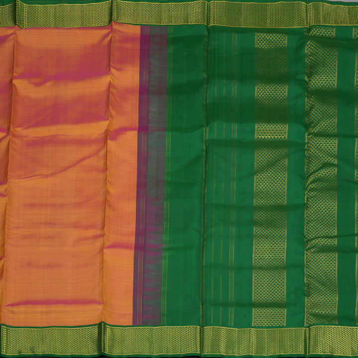 Hayagrivas Sunset Orange Pure Ten Yards Silk Madisar with Dark Green border KBE1813L2-2
