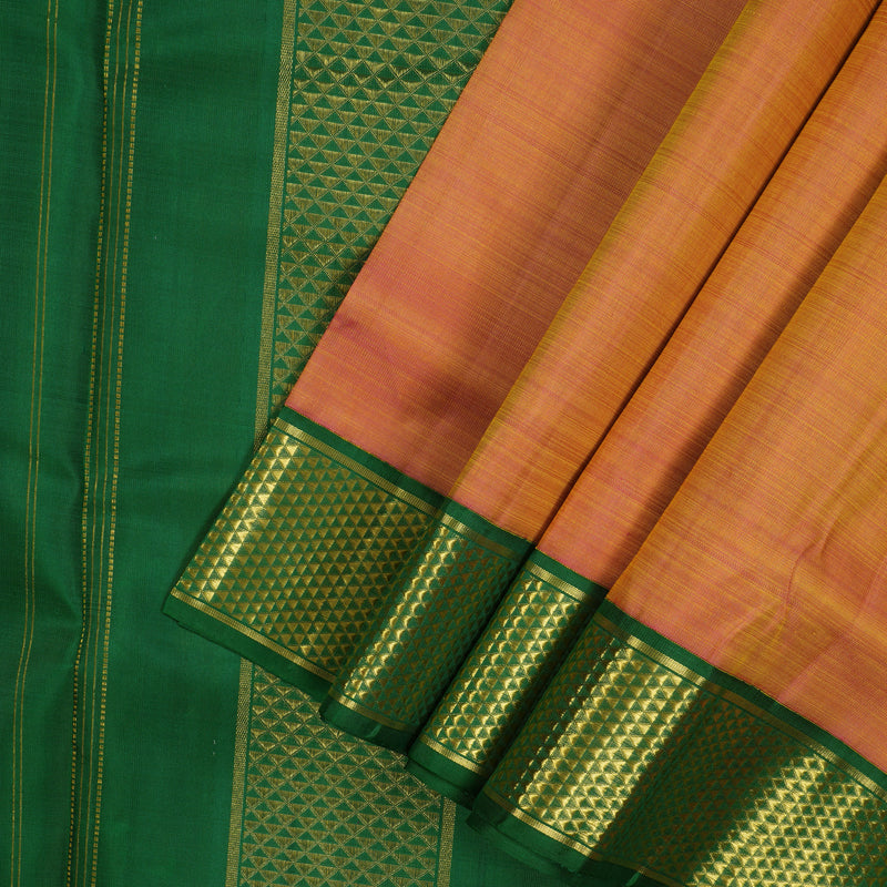 Hayagrivas Sunset Orange Pure Ten Yards Silk Madisar with Dark Green border KBE1813L2-2