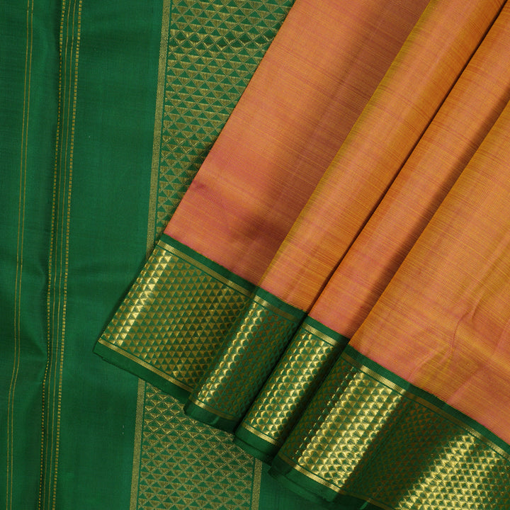 Hayagrivas Sunset Orange Pure Ten Yards Silk Madisar with Dark Green border KBE1813L2-2
