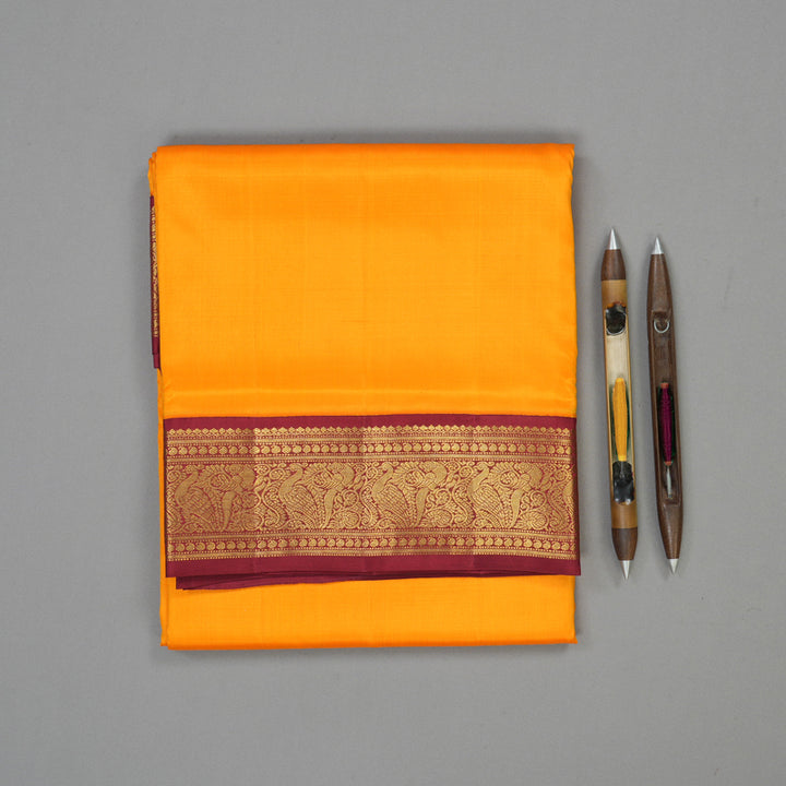 Hayagrivas Handloom Mango Orange Ten Yards Silk Madisar KBE1813L2-6