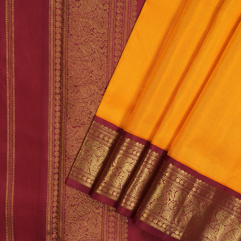 Hayagrivas Handloom Mango Orange Ten Yards Silk Madisar KBE1813L2-6